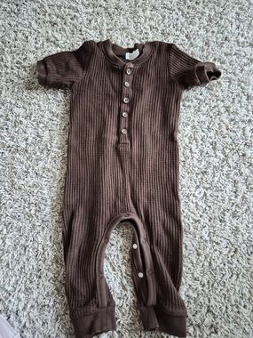 Jamie Kay Chocolate Brown Ribbed Short-Sleeve Romper